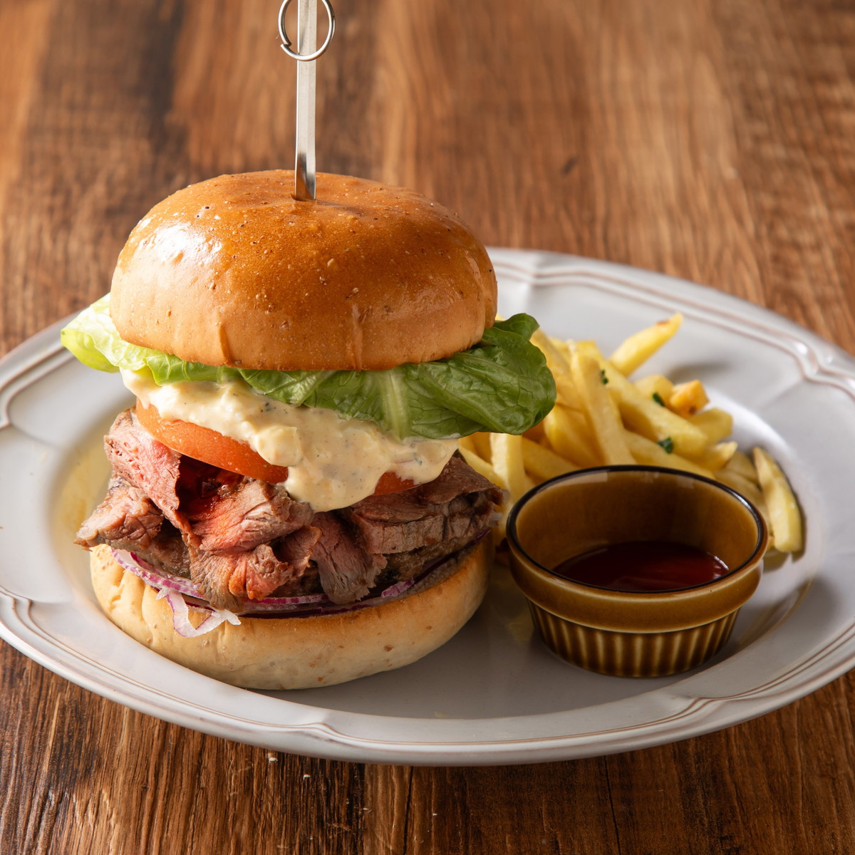 Grilled Steak & Beef Tongue Burger