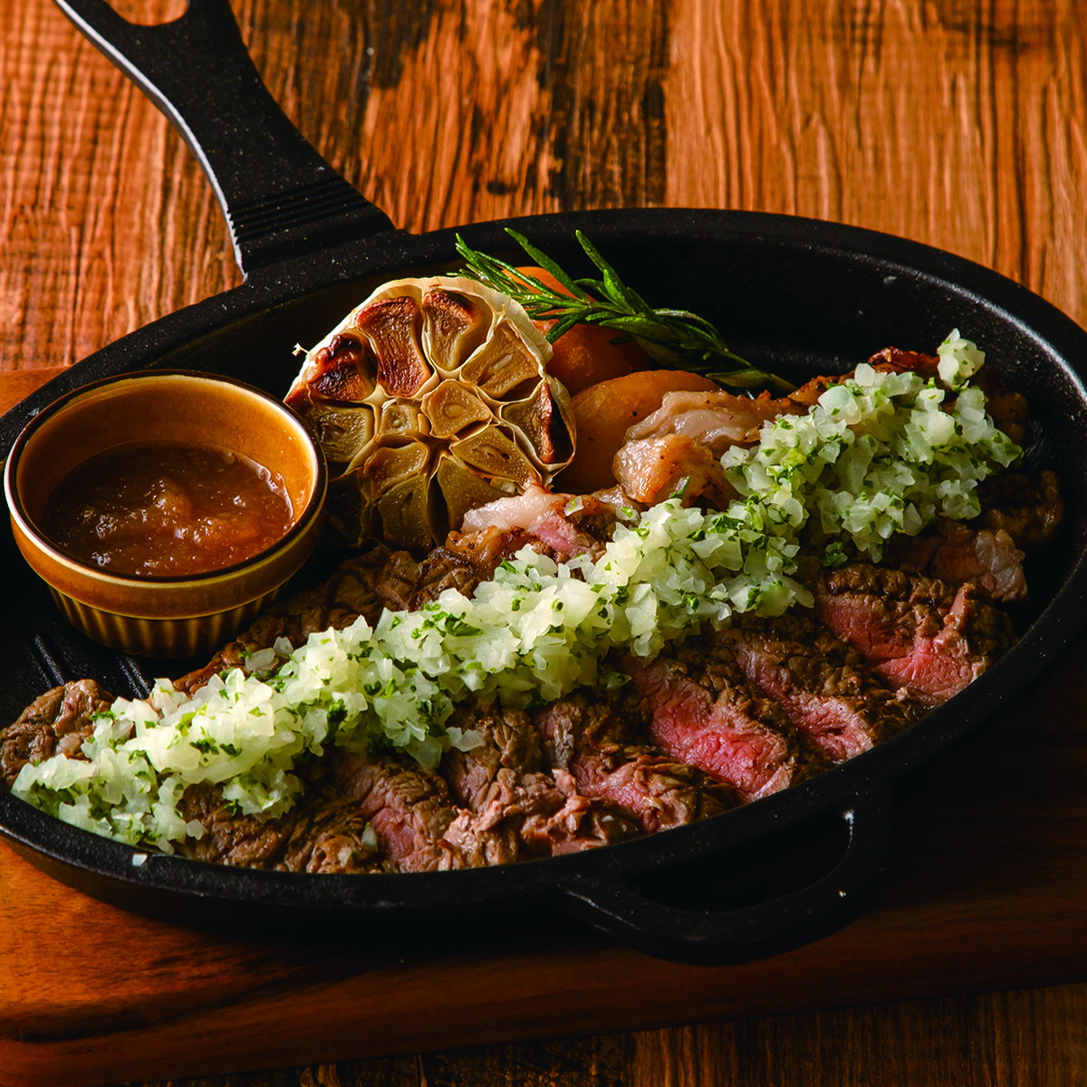 U.S. Beef Sirloin Steak with Roast Garlic and Baked Potato